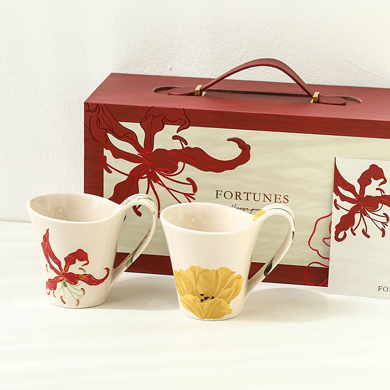 巴黎花坊新款设计师款家用陶瓷马克杯咖啡杯大容量水杯 杯子套装