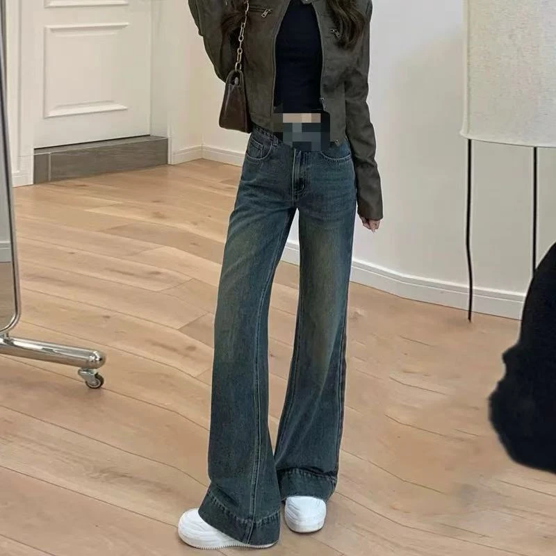 春季牛仔阔腿裤女2025年春秋新款小个子高腰显瘦垂感窄版直筒裤子