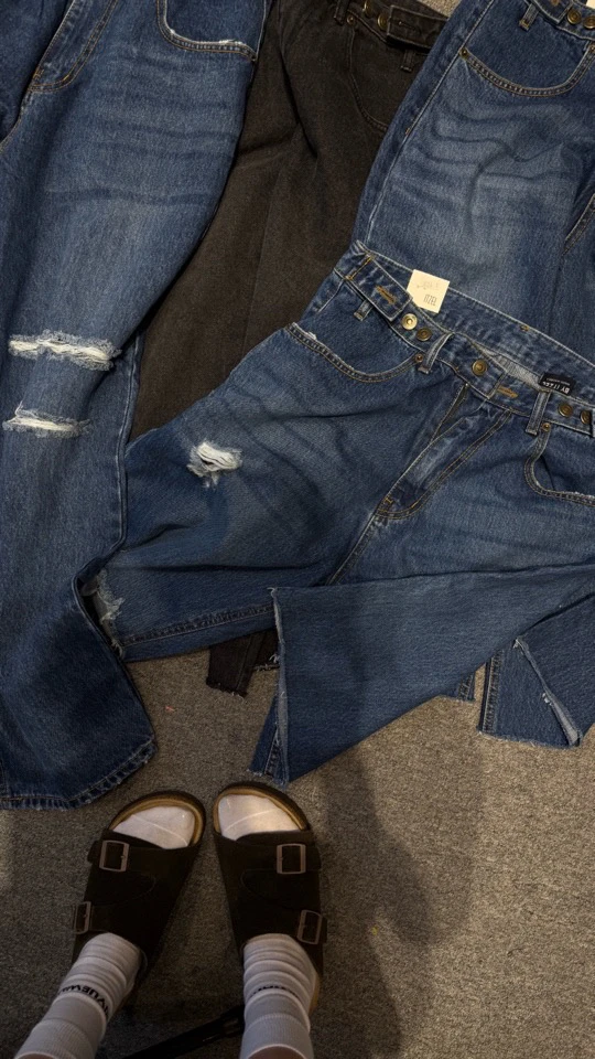 韩系做旧可调节牛仔裤 no退no换