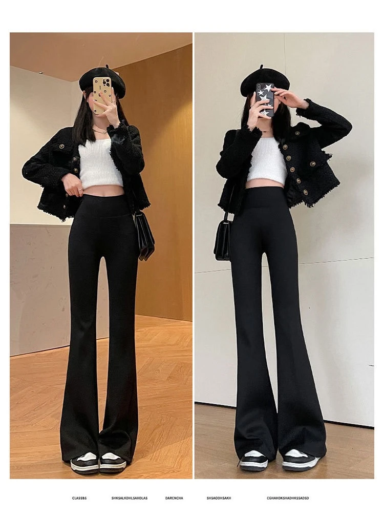 AHLIMA大码女装2025推荐款显瘦显瘦时尚休闲黑色外穿微喇叭设计师