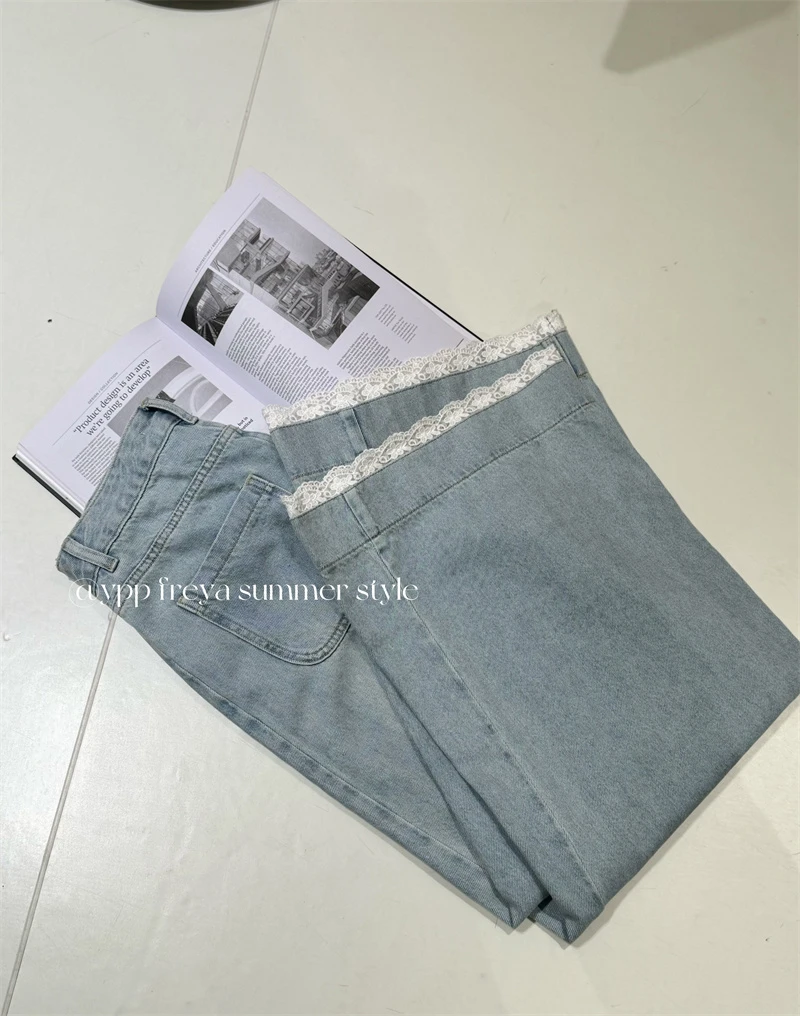 YPP!【心动加分】版型巨赞 韩系简约完美细节点缀花边裤脚牛仔裤