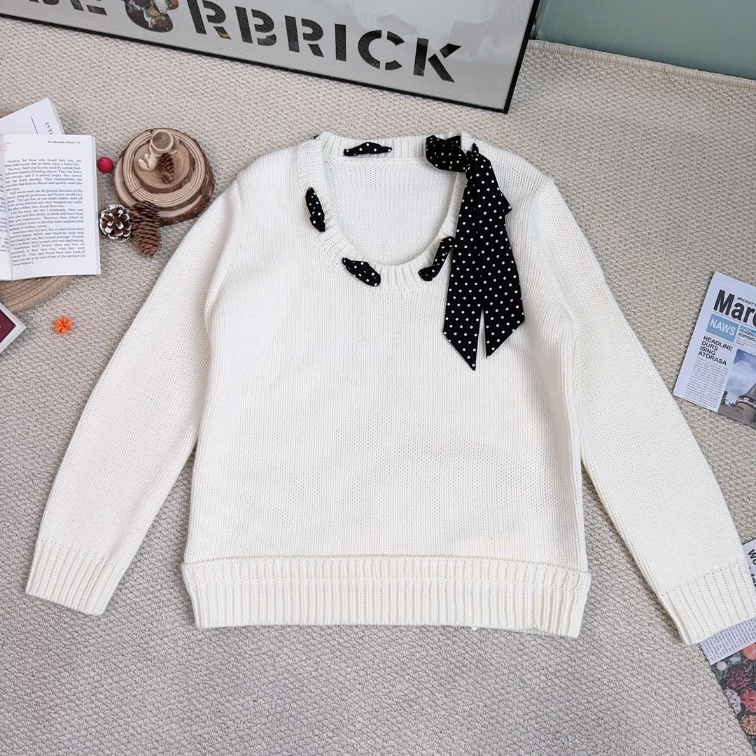 2025春季新款时尚设计感领带休闲纯色毛衣针织长袖9318