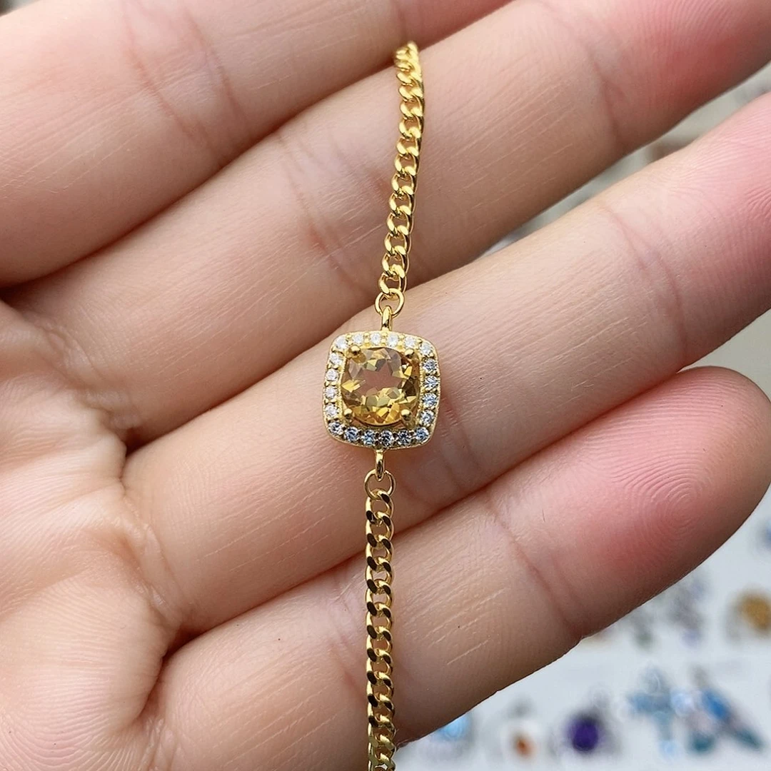 黄晶手链银S925镶嵌需要证书备注