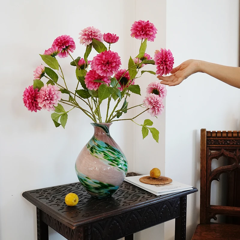 双色长支绢布仿真大丽花居家装饰摆设婚庆路引插花礼堂布景配饰