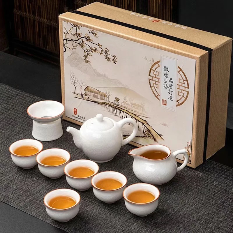 A-62(礼盒装)象牙白汝窑茶壶茶具可养金丝铁线送礼佳品