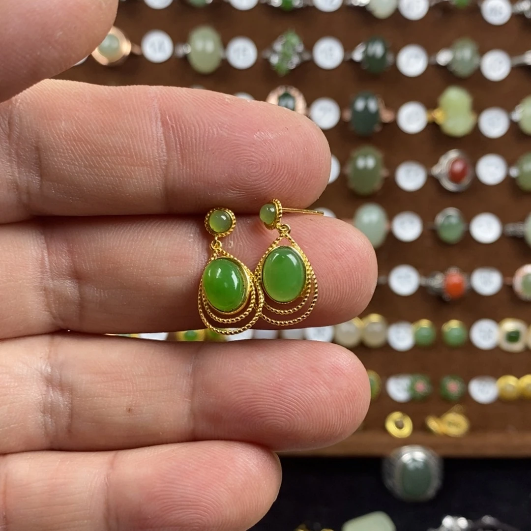 和田玉（碧玉）戒指银S925镀金镶嵌