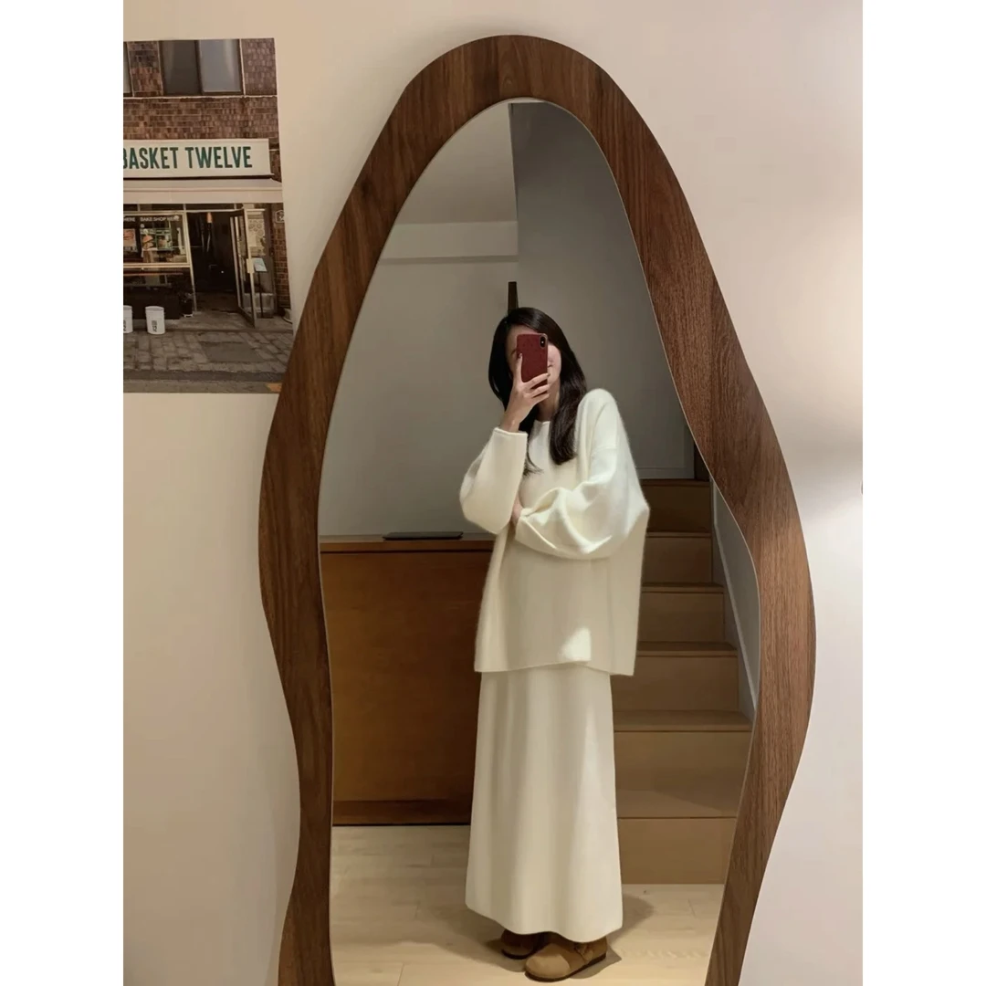 新款法式显瘦慵懒风街头风套装开衫复古针织针织套装两件套秋冬