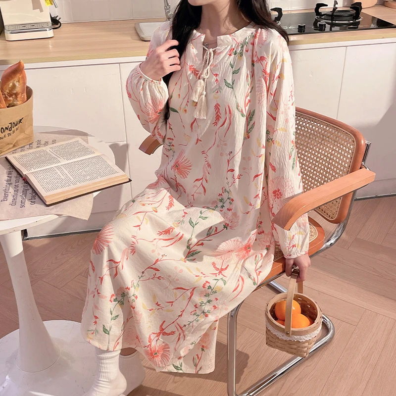 睡衣女款春秋季长袖云朵棉学生可爱兔子睡裙女公主风家居服带胸垫