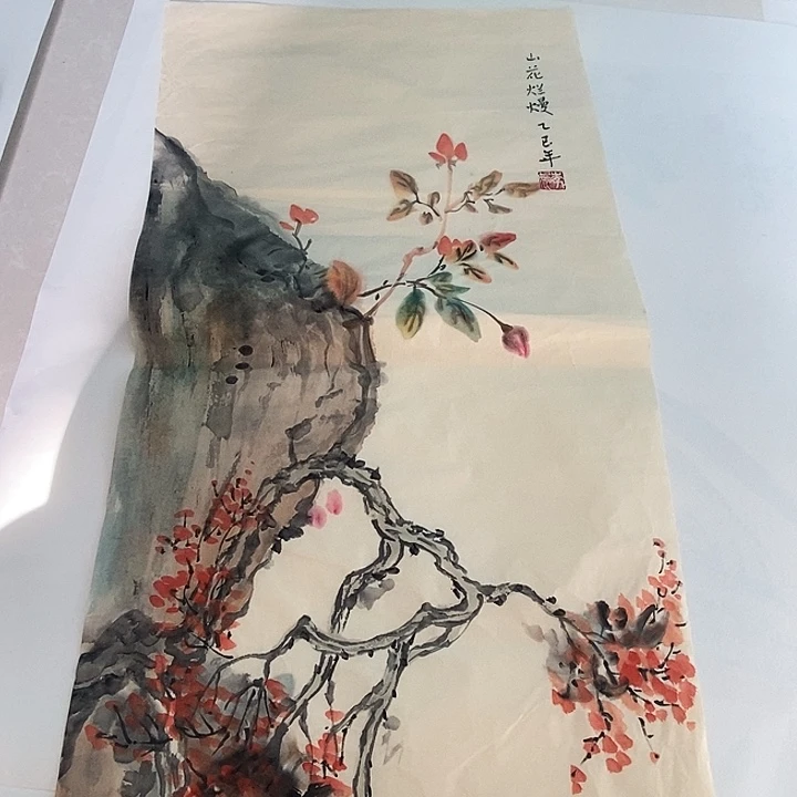 国画四尺三开手绘花鸟作品