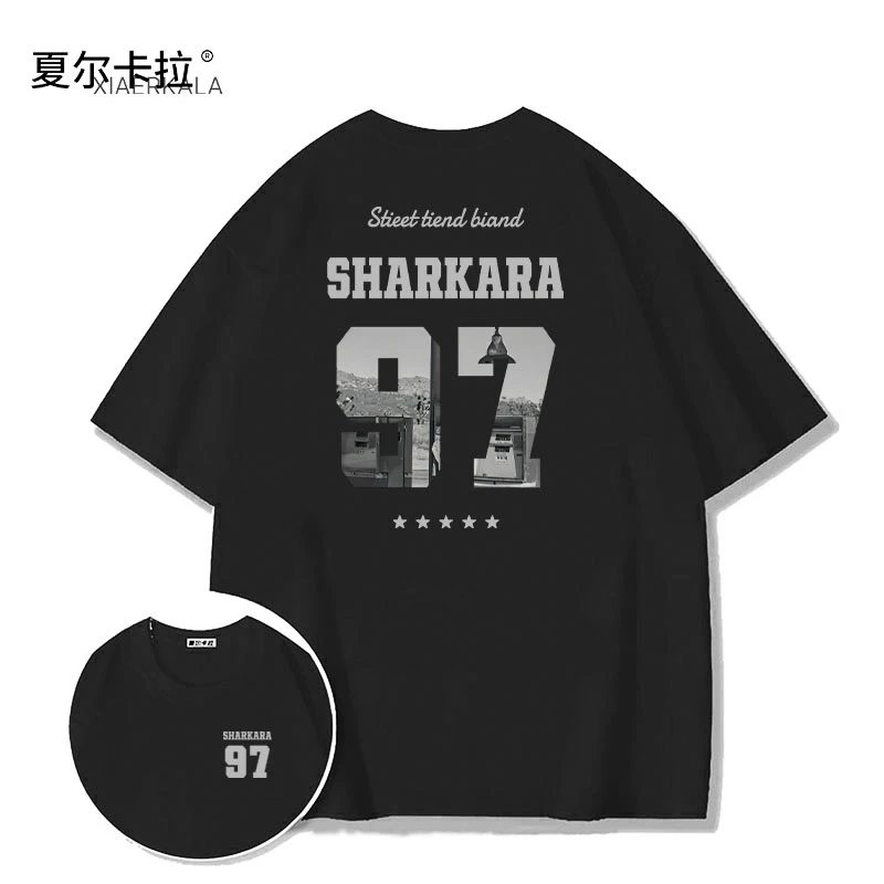 夏尔卡拉潮牌T恤220纯棉短袖男女同款重磅T恤休闲时尚短袖前后97