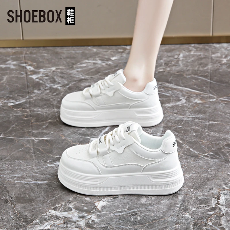 SHOEBOX鞋柜厚底小白鞋女2025春季百搭学生韩版板鞋时尚潮鞋子