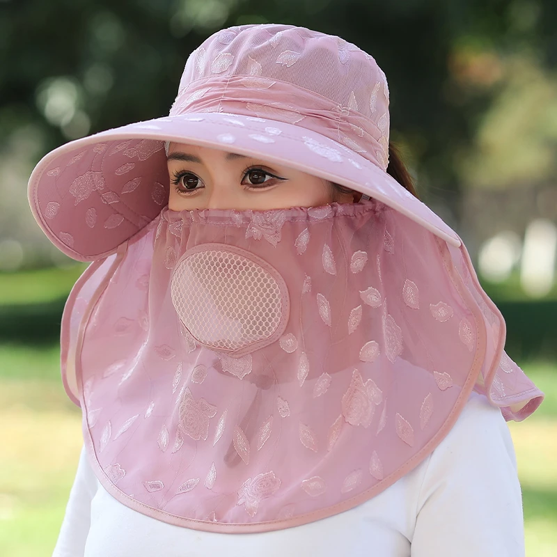 防晒帽子女妈妈夏遮脸太阳帽农活大沿凉帽防紫外线采茶骑车遮阳帽
