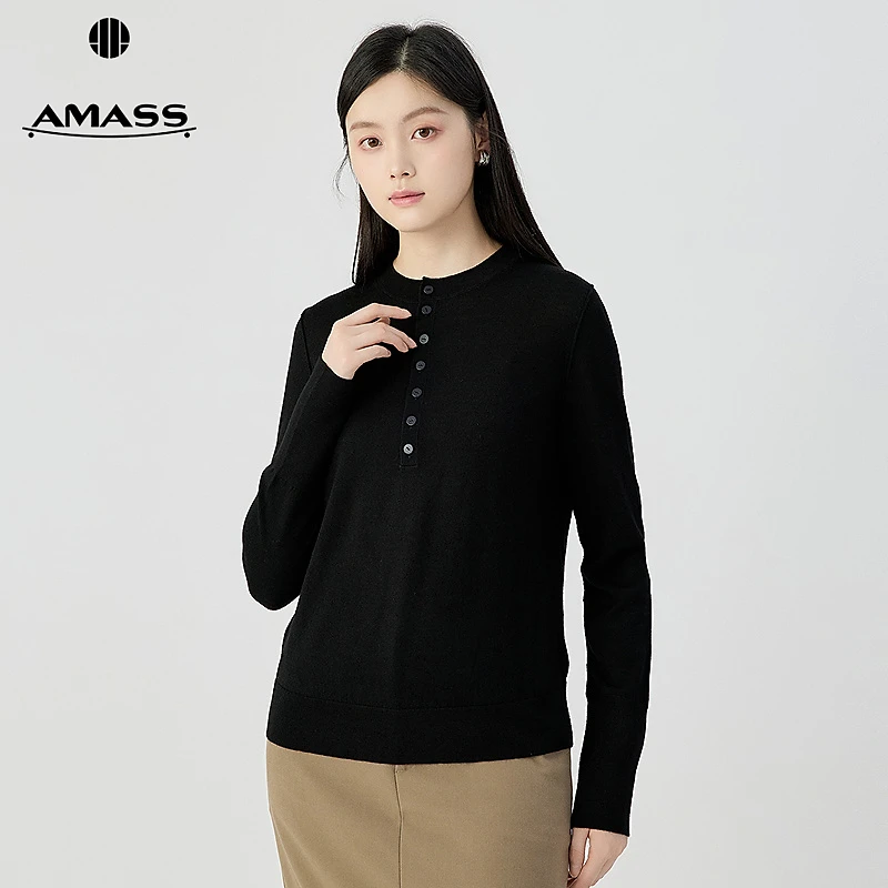 AMASS/阿玛施经典简约休闲舒适排扣亨利衫长袖圆领针织衫538102