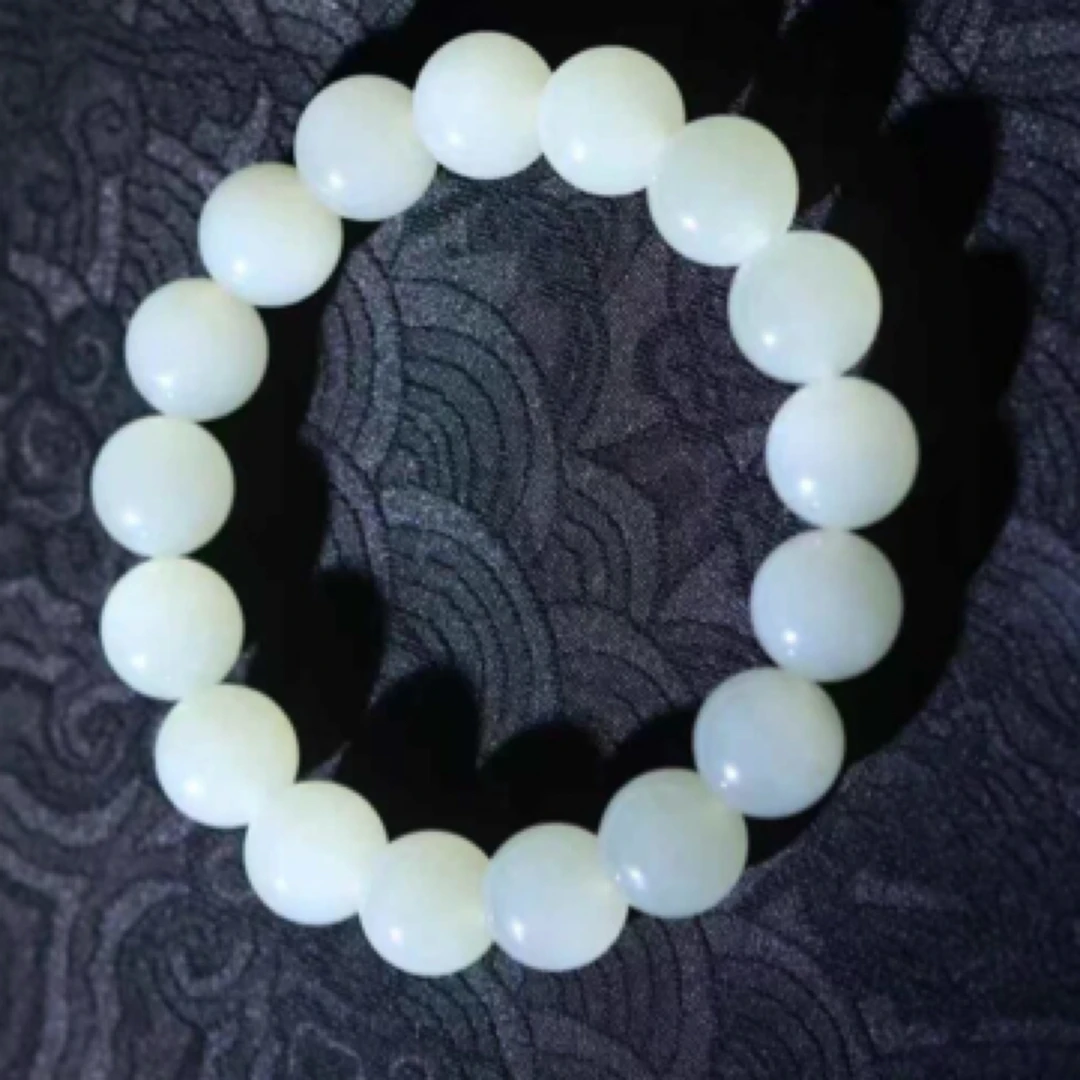 【珠圆玉润】•手串 和田玉 老料 冰晴水 HTY48