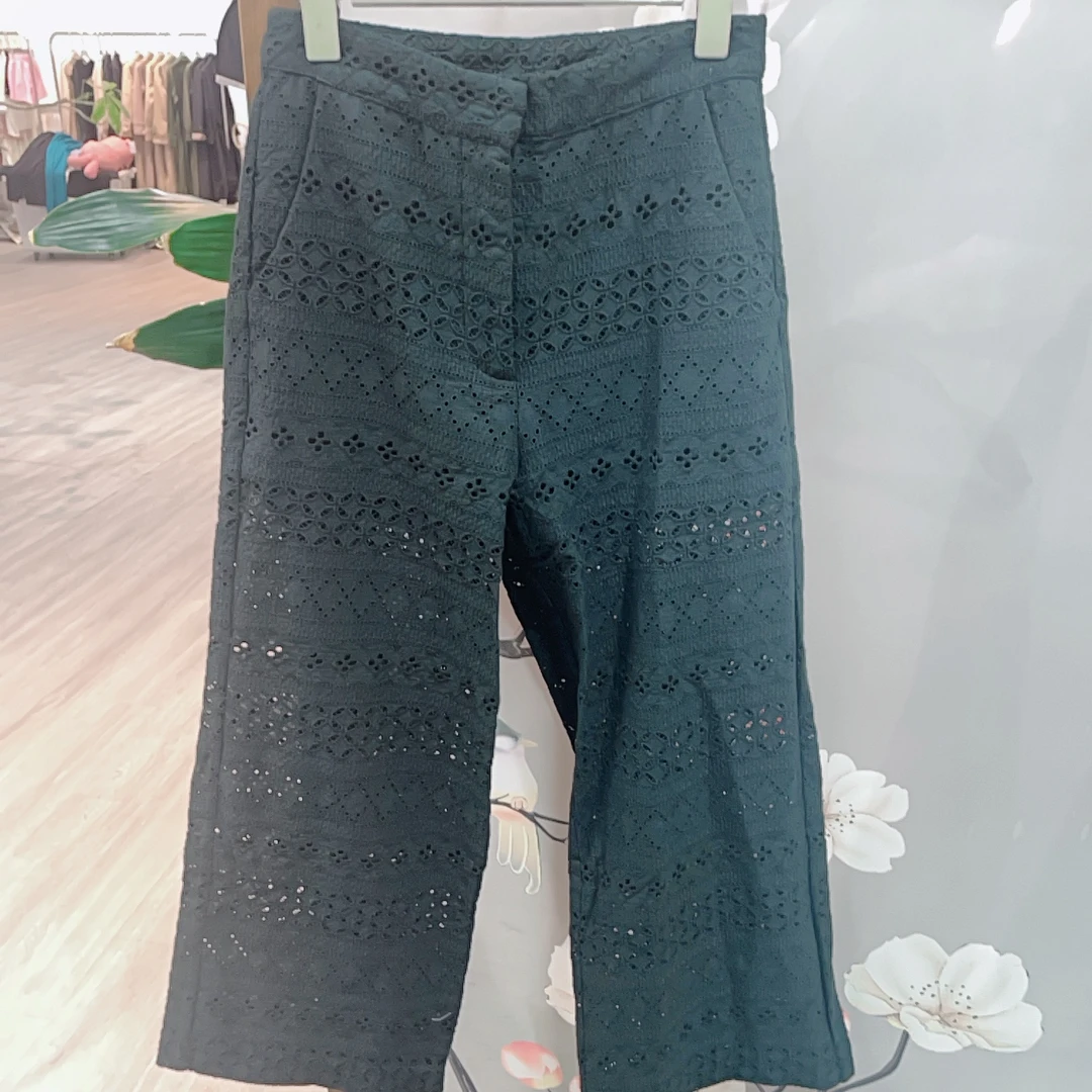 薄款镂空提花纹休闲长裤-果梓6117