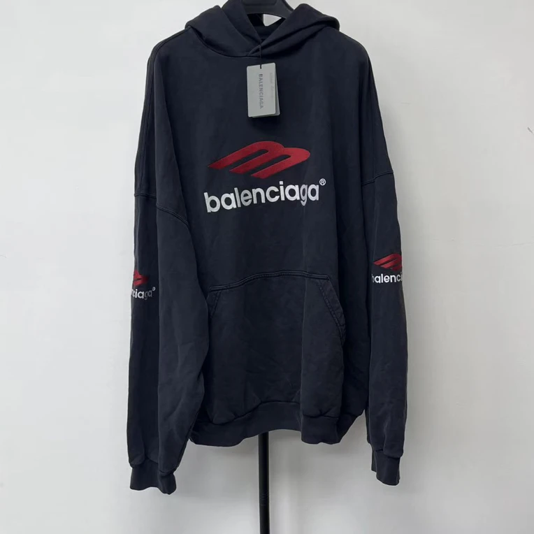 未使用 Balenciaga/巴黎世家 字母图案印花连帽休闲卫衣 01855