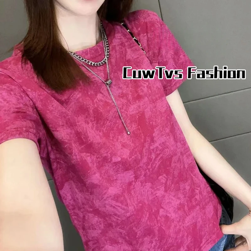 晕染印花优质棉短袖T恤女2025夏季新款设计感洋气时尚显瘦上衣潮