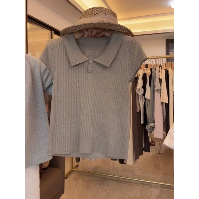 五一旅游出街衣服简约polo领短袖针织衫夏季新款韩版显瘦百搭T恤