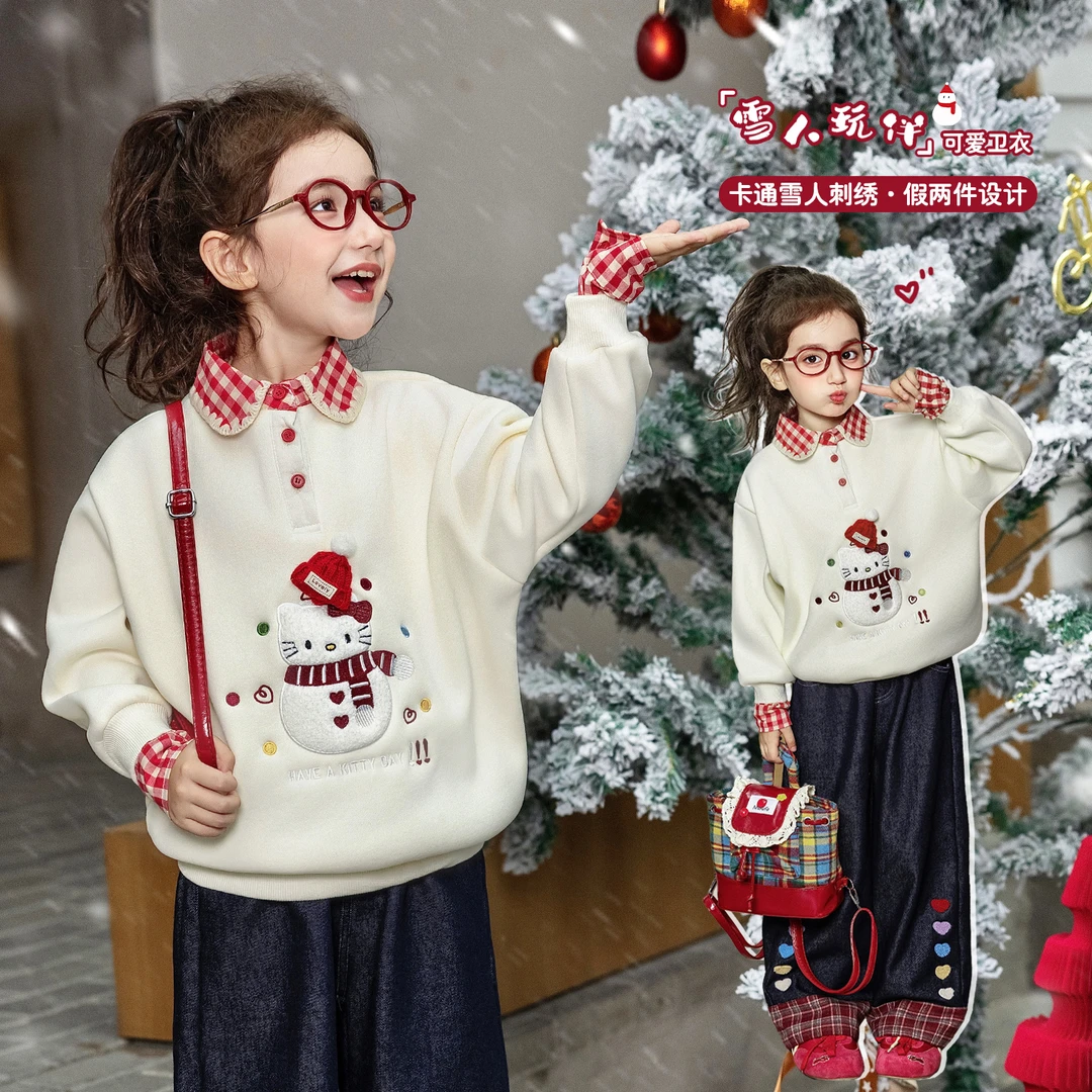 66公主童装女童翻领卫衣2025新款儿童女孩秋冬装加绒上衣 25S331