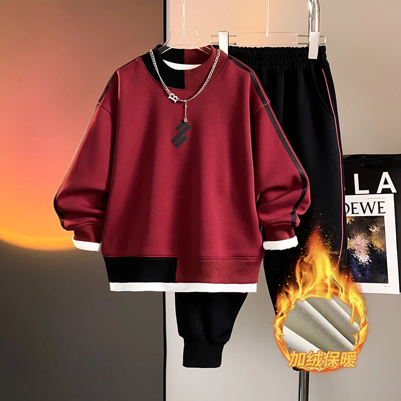 BCA【现货】中大童青少年秋冬加绒休闲时尚潮酷长袖套装DF-套装2795