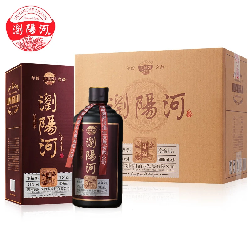 浏阳河酒六号酱香型白酒整箱六瓶带手提袋纯粮食酿造53%Vol500ml