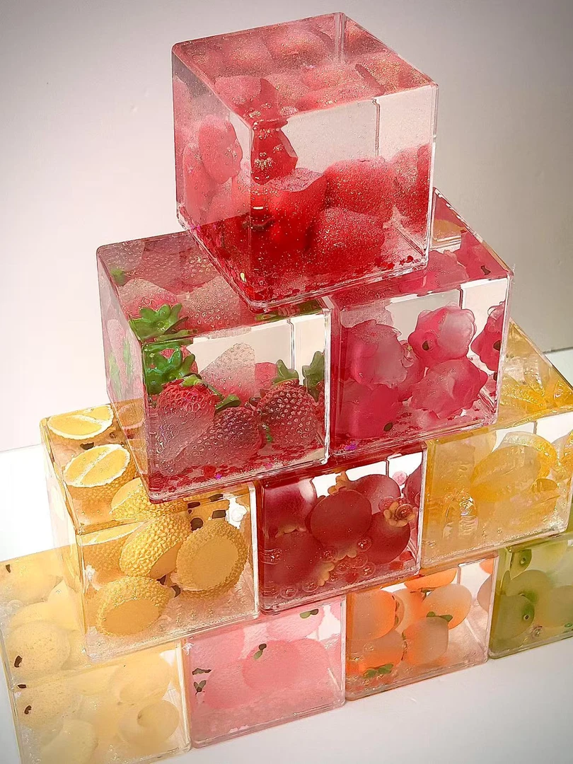 【水果高定流沙水立方】大号夜光水果水立方亚克力流沙创意DIY摆件