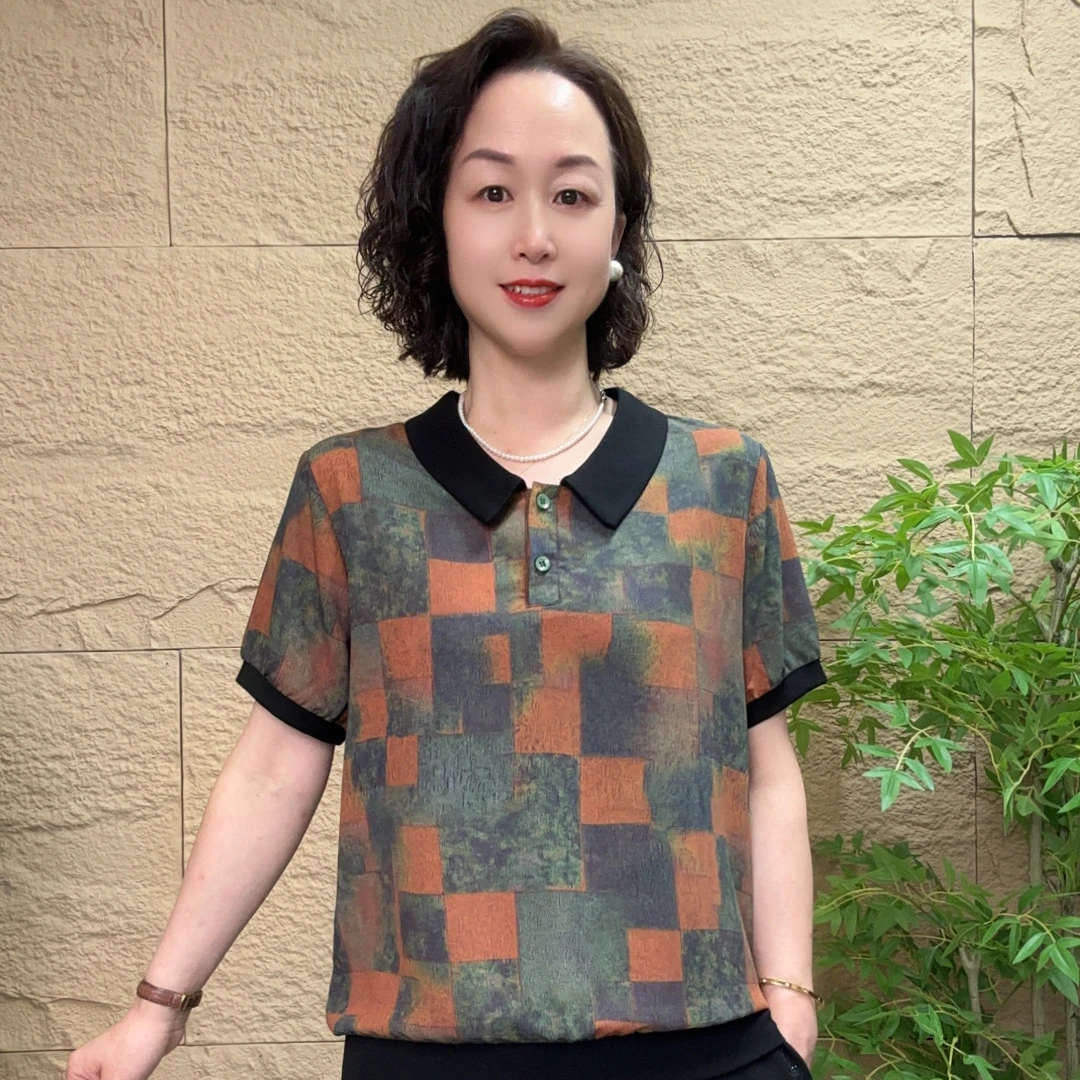 妈妈装流行欧若拉时尚潮牌女装宽松夏装女士独特漂亮小衫休闲短袖