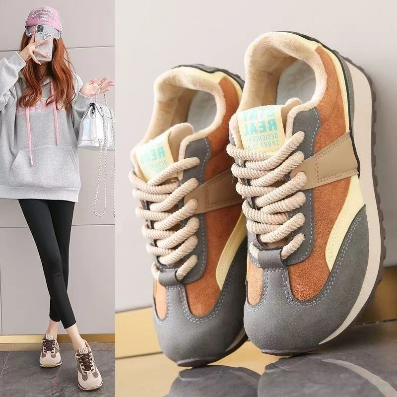 复古风秋冬季德训鞋休闲保暖二棉鞋2025新款加绒休闲跑步运动鞋女