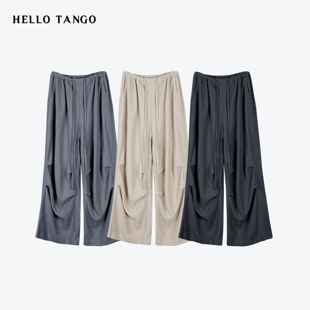 HELLOTANGO《新颖姿态》小众设计捏褶百搭显瘦休闲裤54165#