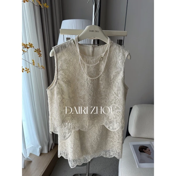 DAIRI  ZHOU▪️浅海繁星   30棉无袖蕾丝套装精致优雅百搭静奢风