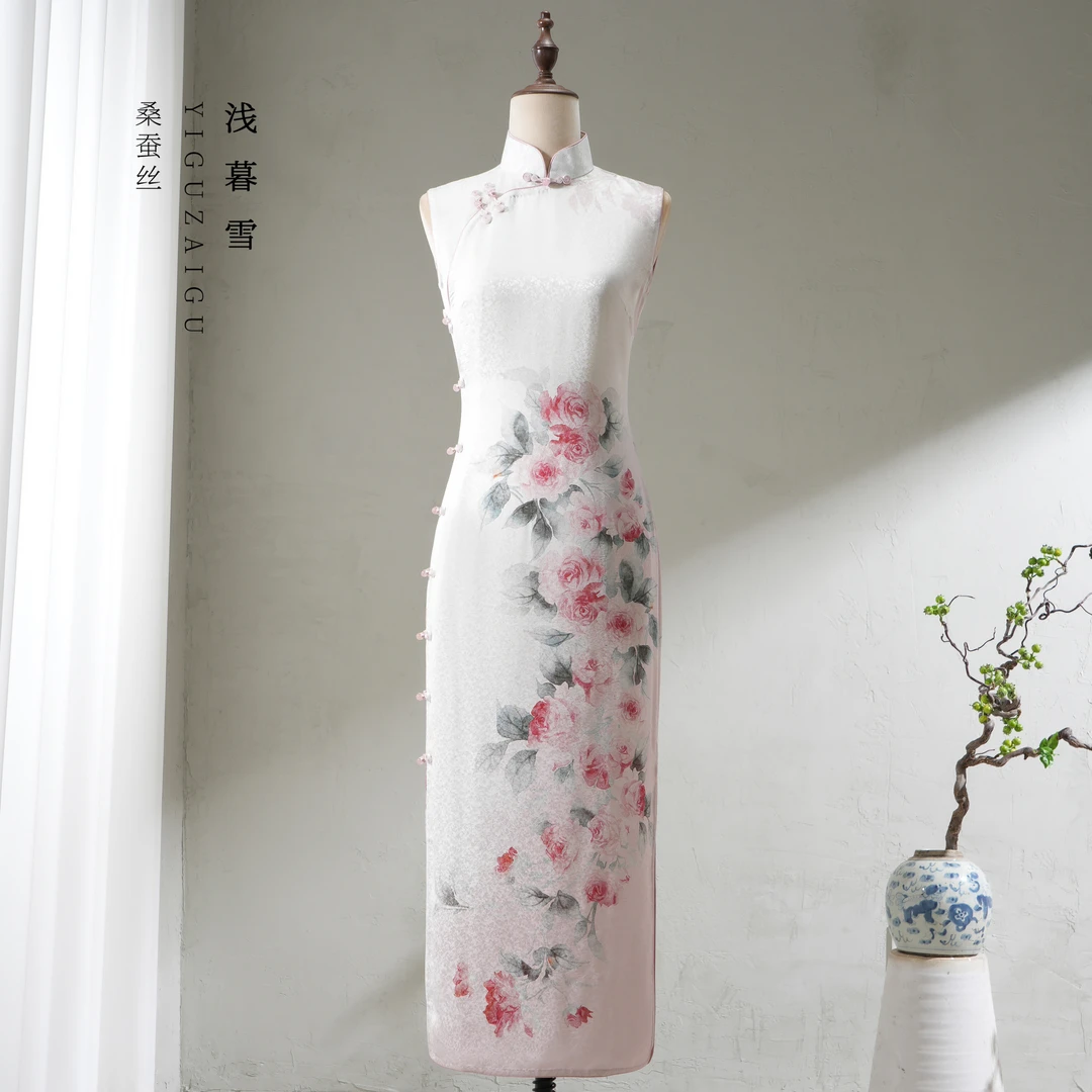 浅暮雪一顾再顾旗袍裙子女款爆款2025新款古法全开襟新中式桑蚕丝