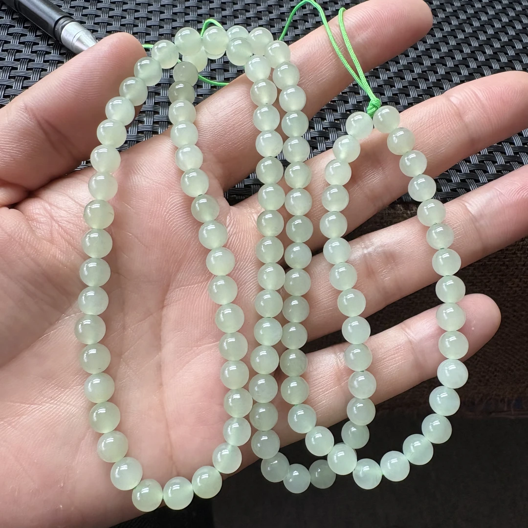 和田玉青海料冰晴108颗毛衣链