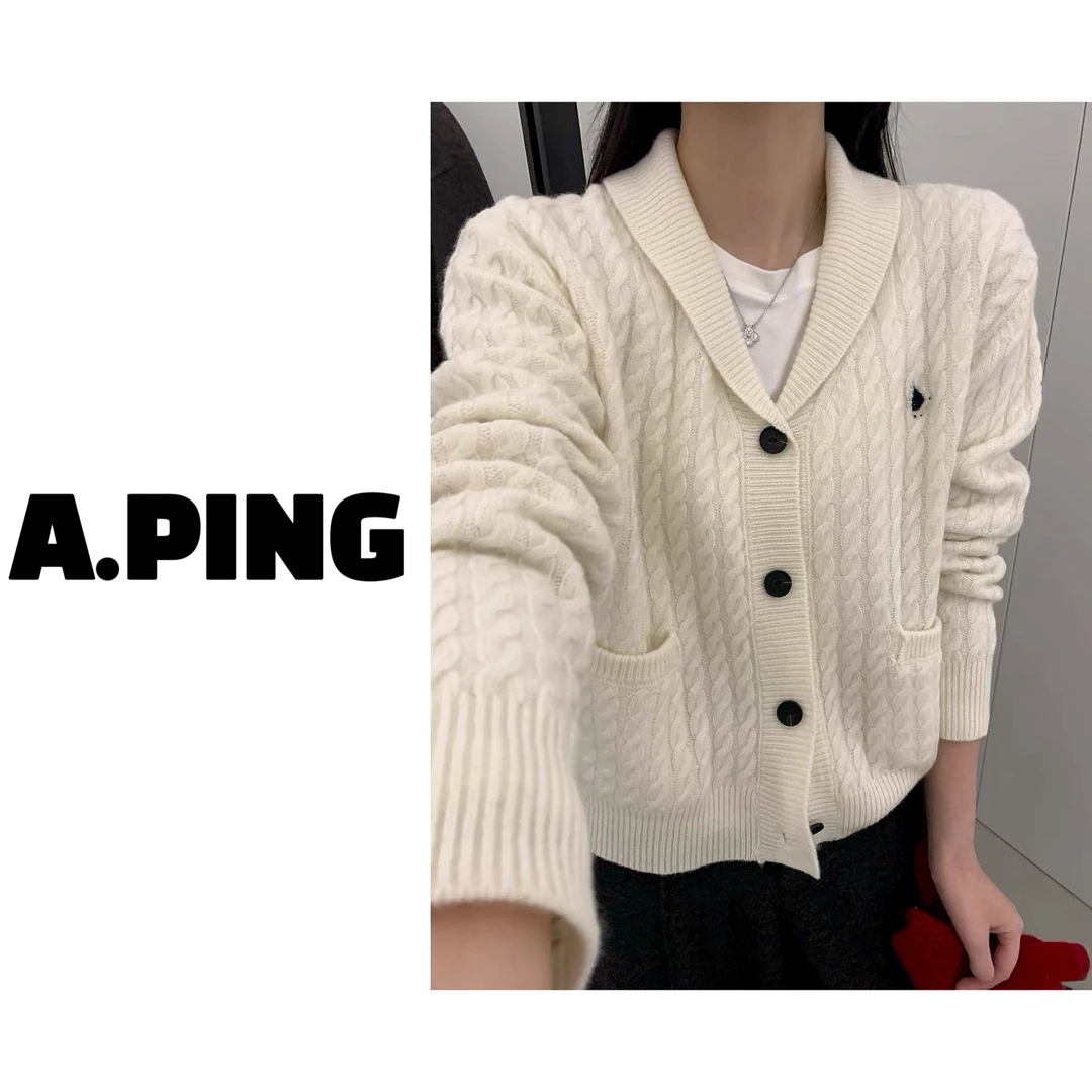 100%羊毛 冬季纯色翻领长袖针织开衫上衣 胸围56 衣长52 95508