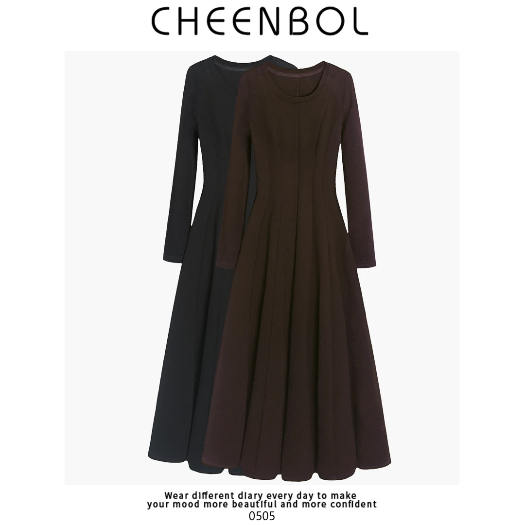 0505法式气质连衣裙女秋冬高级感圆领通勤小黑裙显瘦修身百搭裙子