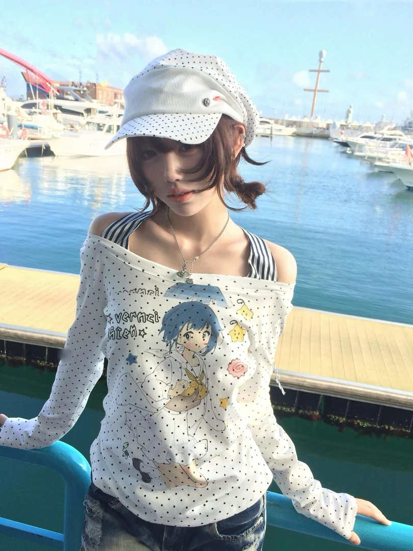 【波点女孩】辣妹风波点抗皱长袖T恤常规ins百搭透气外穿洋气