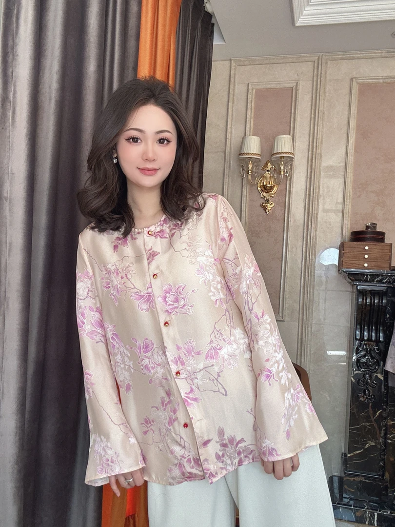 【沧月-依斐私服】新中式中国风-气质轻奢春夏真丝浮雕印花女上衣