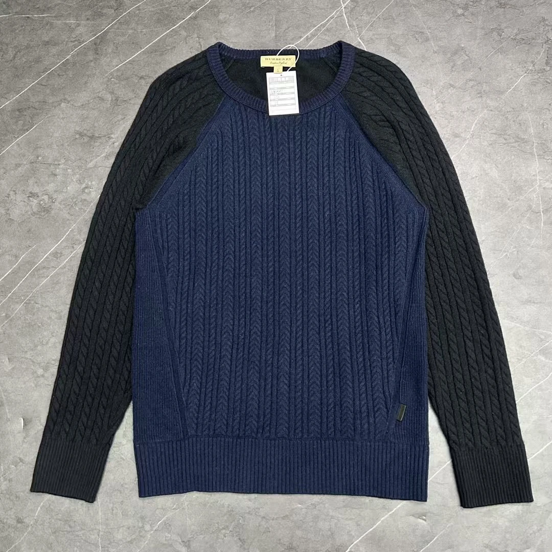 99新 BURBERRY/博柏利 l码 黑蓝拼接毛衣