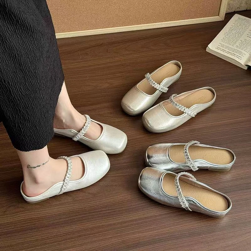 芭蕾风半拖鞋女2025夏新款配裙子玛丽珍一字带拖鞋B06