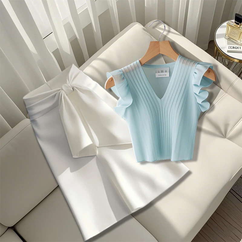 千金清冷感贵系衣服2025夏季新款显瘦百搭小飞袖上衣半身裙两件套