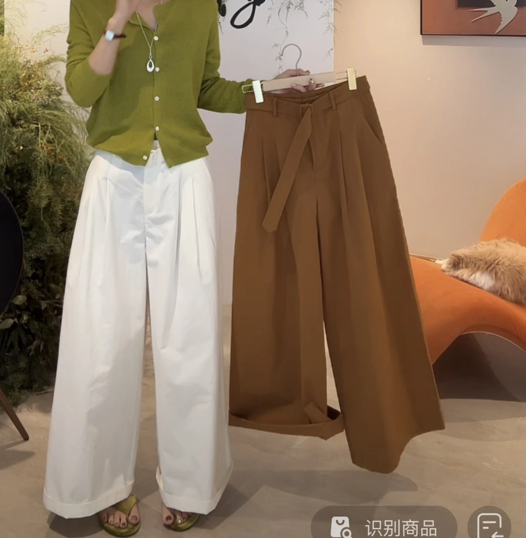 【南瓜马车】直筒休闲阔腿裤系腰带