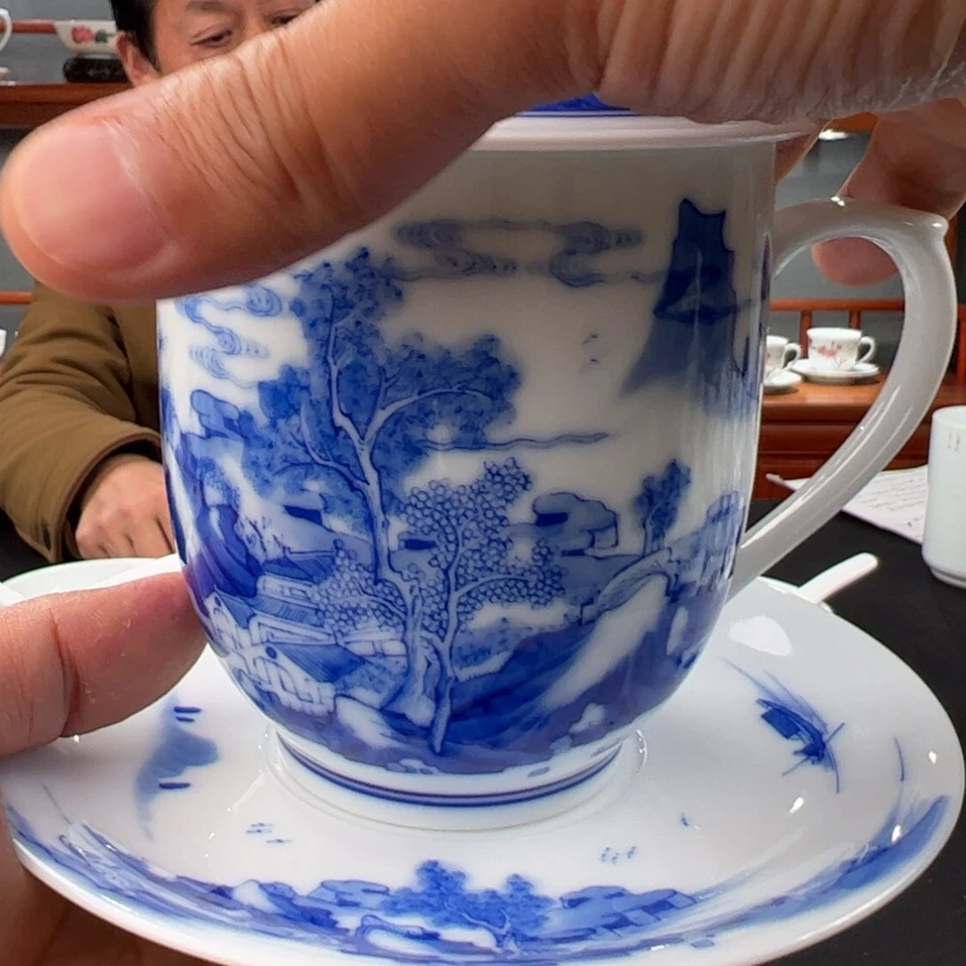 耐**待柴窑青花山水办公杯一级品