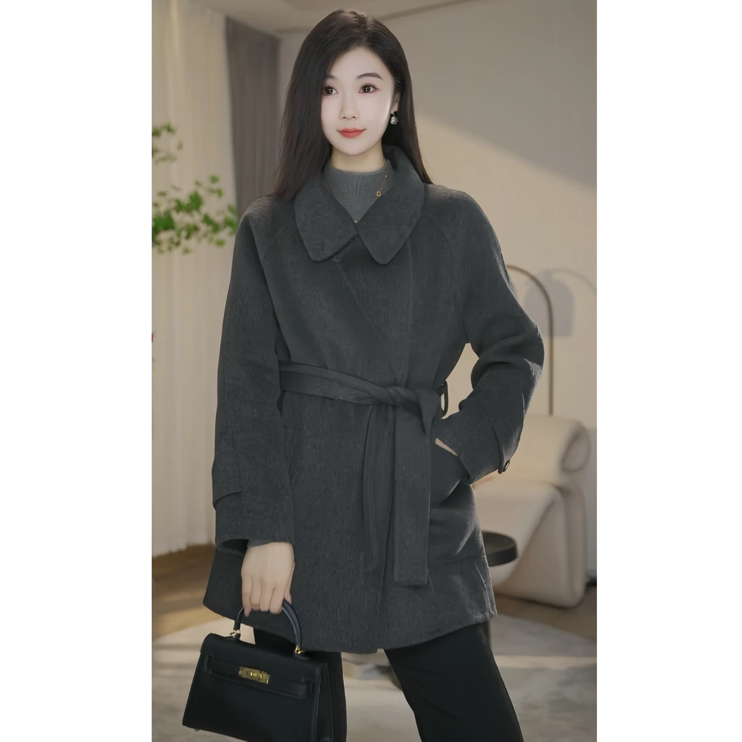【小北甄选】8484047双面呢羊毛大衣气质女秋冬新款双排扣显瘦外套