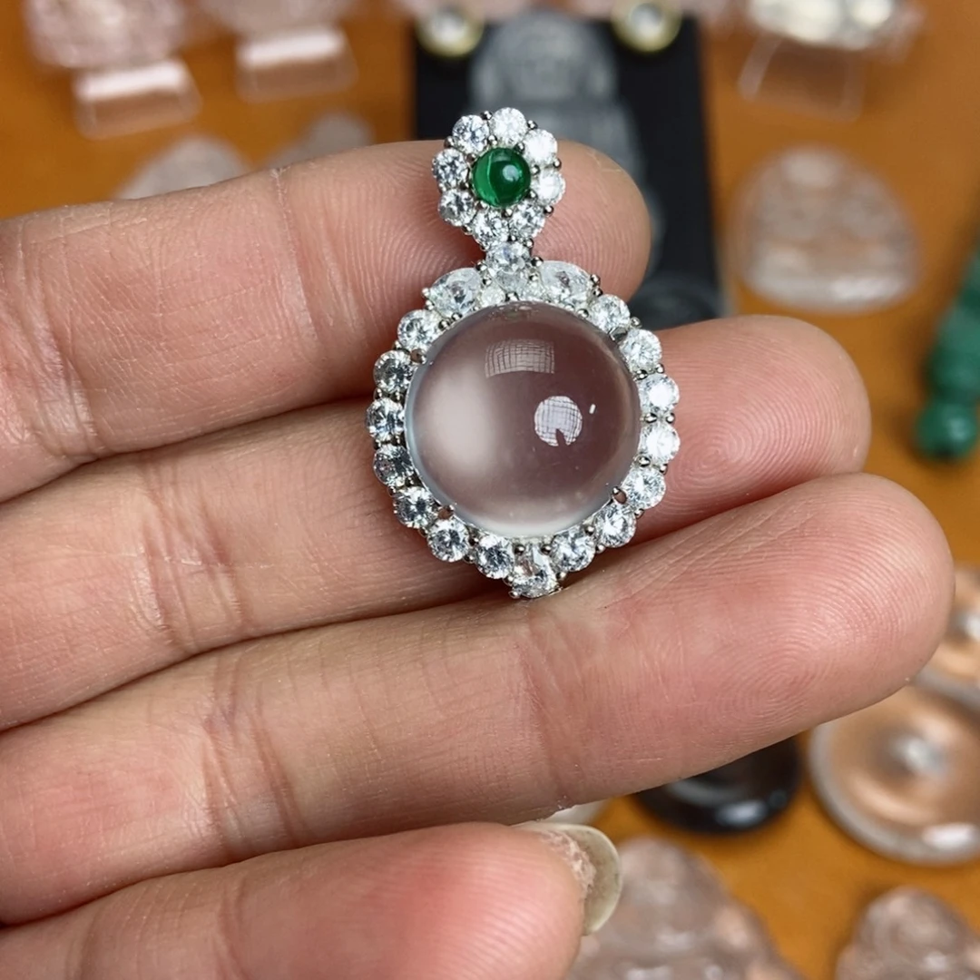 石英质玉吊坠银S925镶嵌