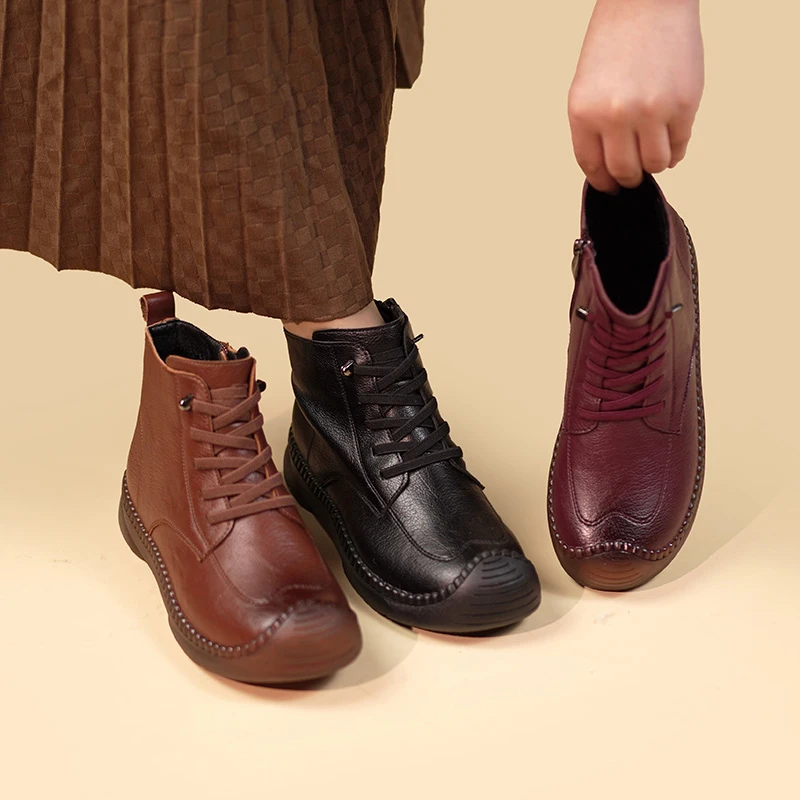 2025冬季新款短靴女雪地靴软底平底棉靴中年妈妈加绒保暖时尚靴子