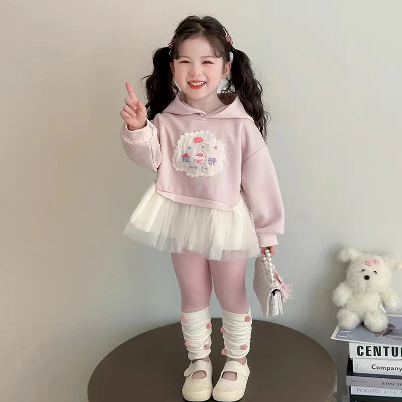 52037女童连衣裙春秋2025新款洋气儿童卫衣裙套装女宝打底裤裙子