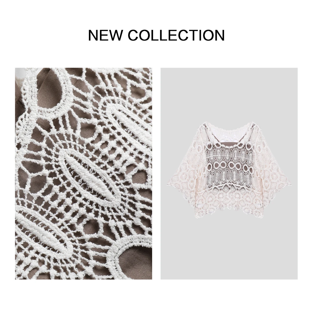 【洛美美专属】T5F30015A 优雅蕾丝镂空短袖上衣+吊带