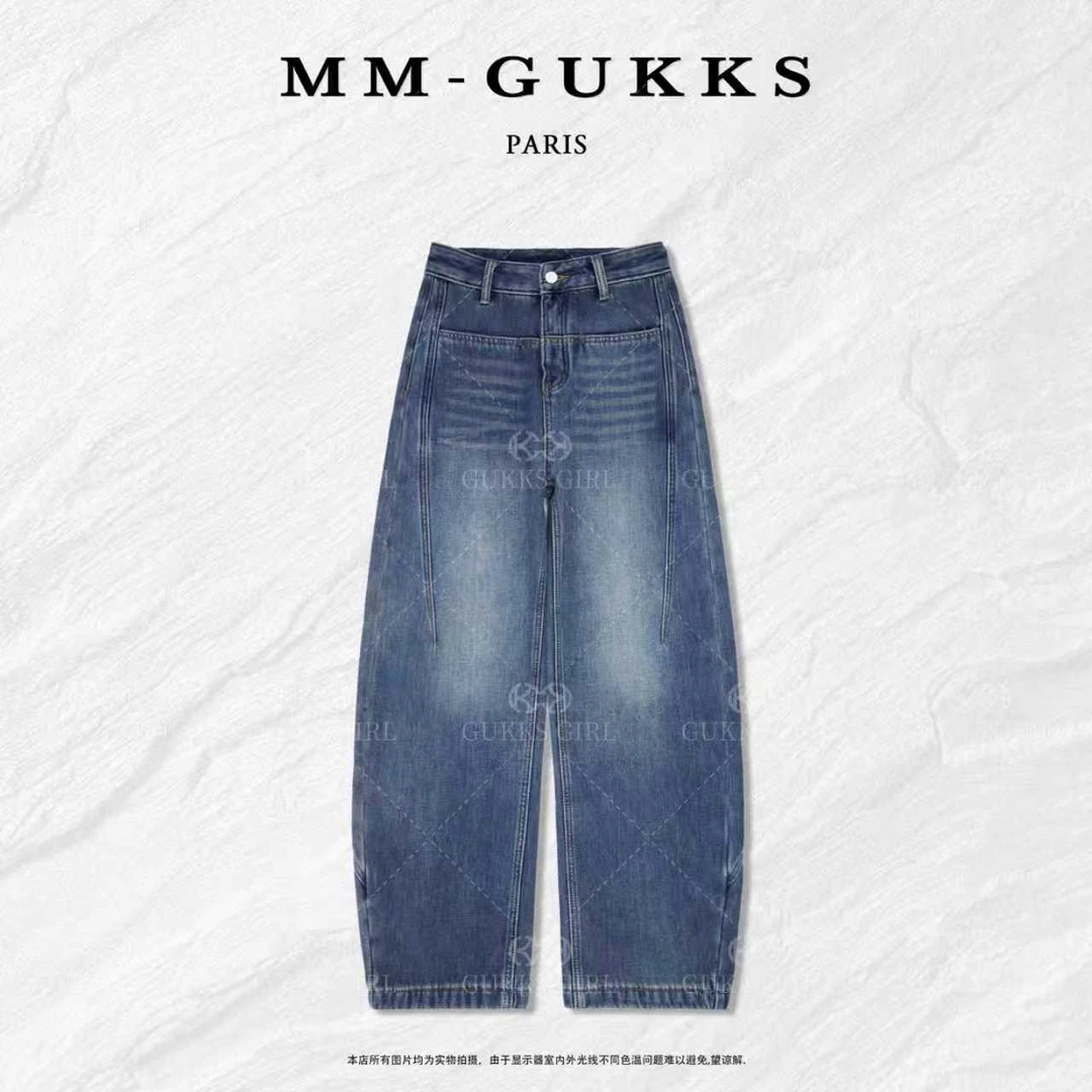明明GUKKS『 海港晴空』设计师高腰百搭显瘦牛仔裤弯刀裤K1522