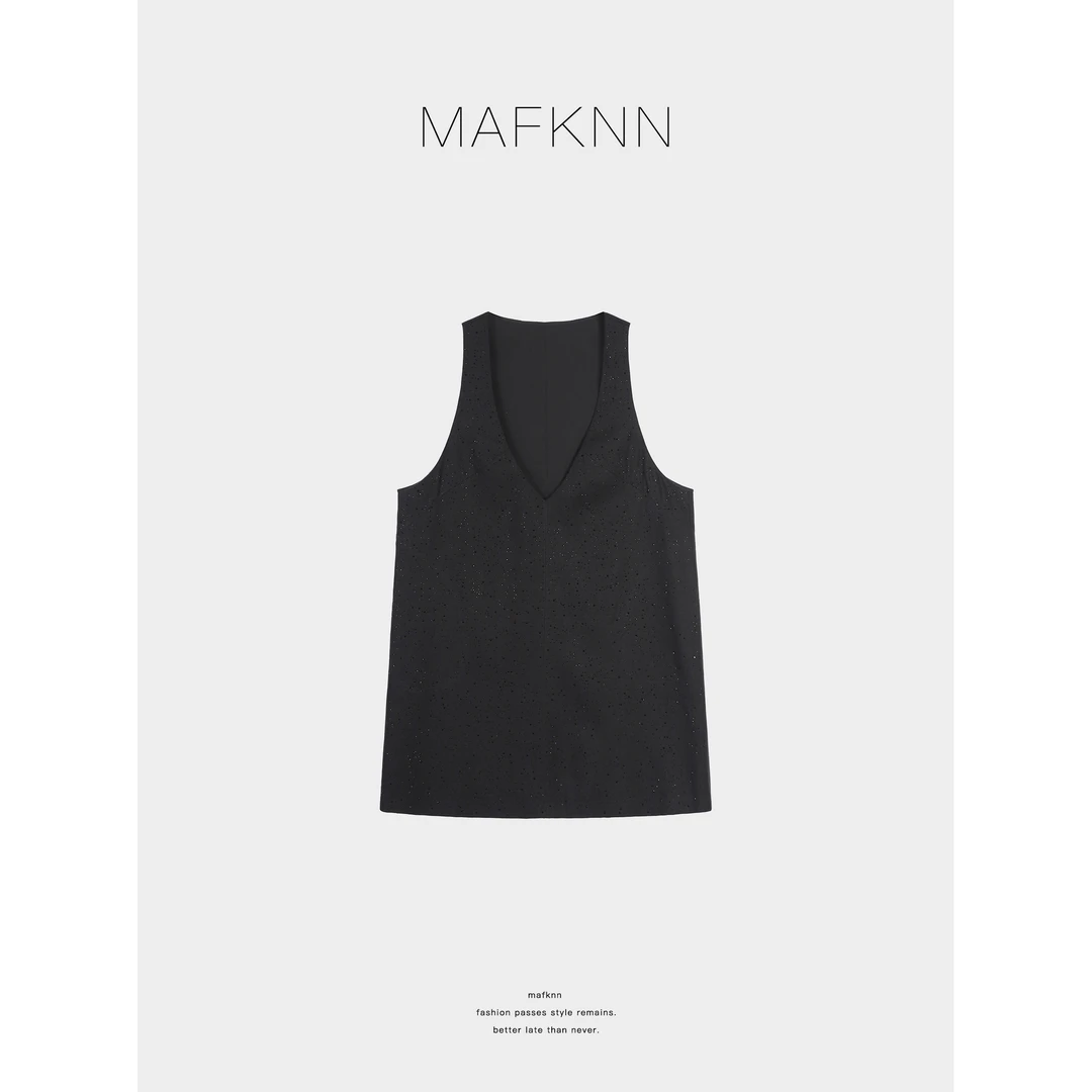 MAFKNN/玛肯时尚休闲简约纯色百搭夏季亮晶晶无袖连衣裙MK12825