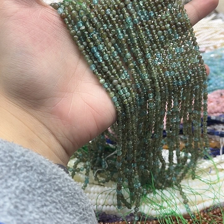 玛瑙/玉髓未镶嵌珠宝半成品一条3.5mm左右蓝绿磷灰刻面