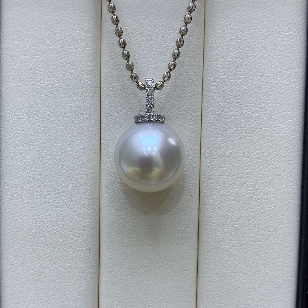 18K金镶嵌海水珍珠吊坠(不含链)14-15mm澳白